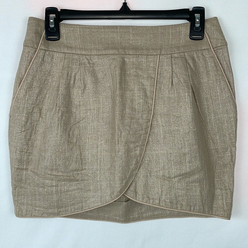 A/X Armani Exchange Faux Wrap Pleated Tan Mini Skirt with Pockets - Size 4